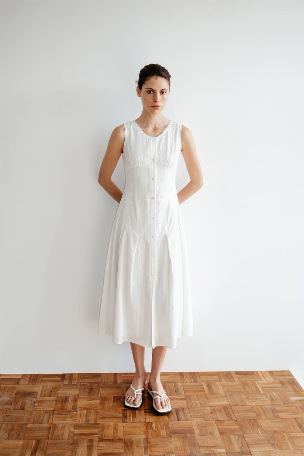 TIR CROCHET STRIPE SLEEVELESS DRESS_WHITE — vue 8