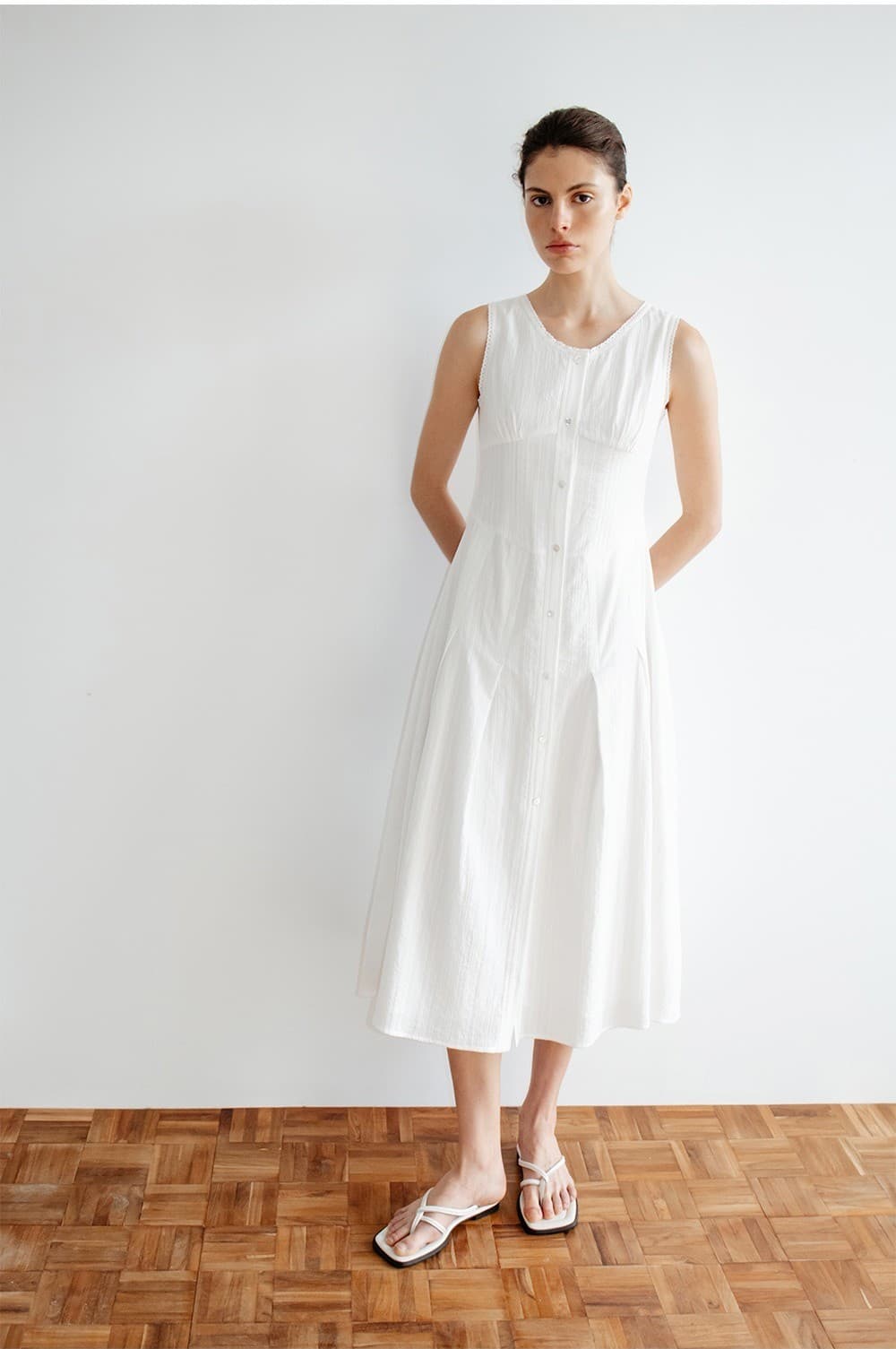 TIR CROCHET STRIPE SLEEVELESS DRESS_WHITE — vue 9