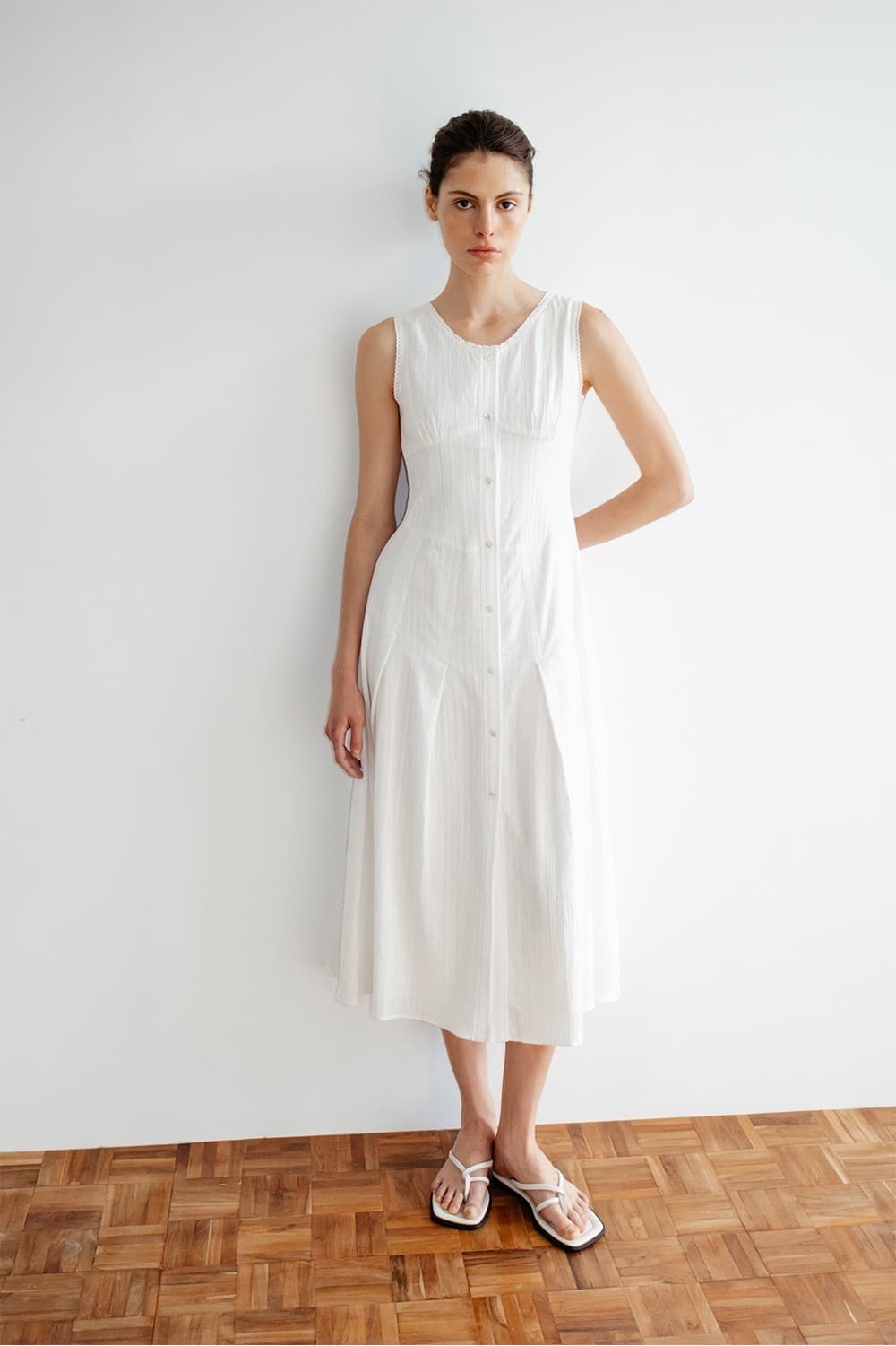 TIR CROCHET STRIPE SLEEVELESS DRESS_WHITE — vue 10