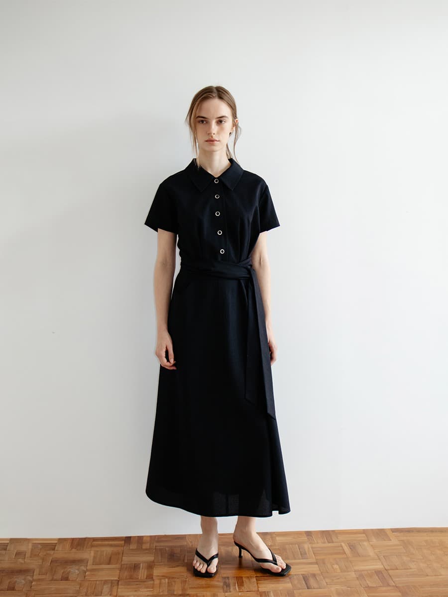 TIR TIE WAIST COLLAR DRESS_D-NAVY — vue 3