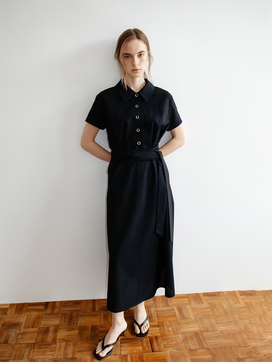 TIR TIE WAIST COLLAR DRESS_D-NAVY — vue 8