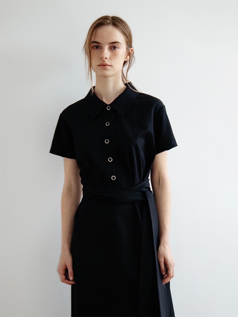 TIR TIE WAIST COLLAR DRESS_D-NAVY — vue 1