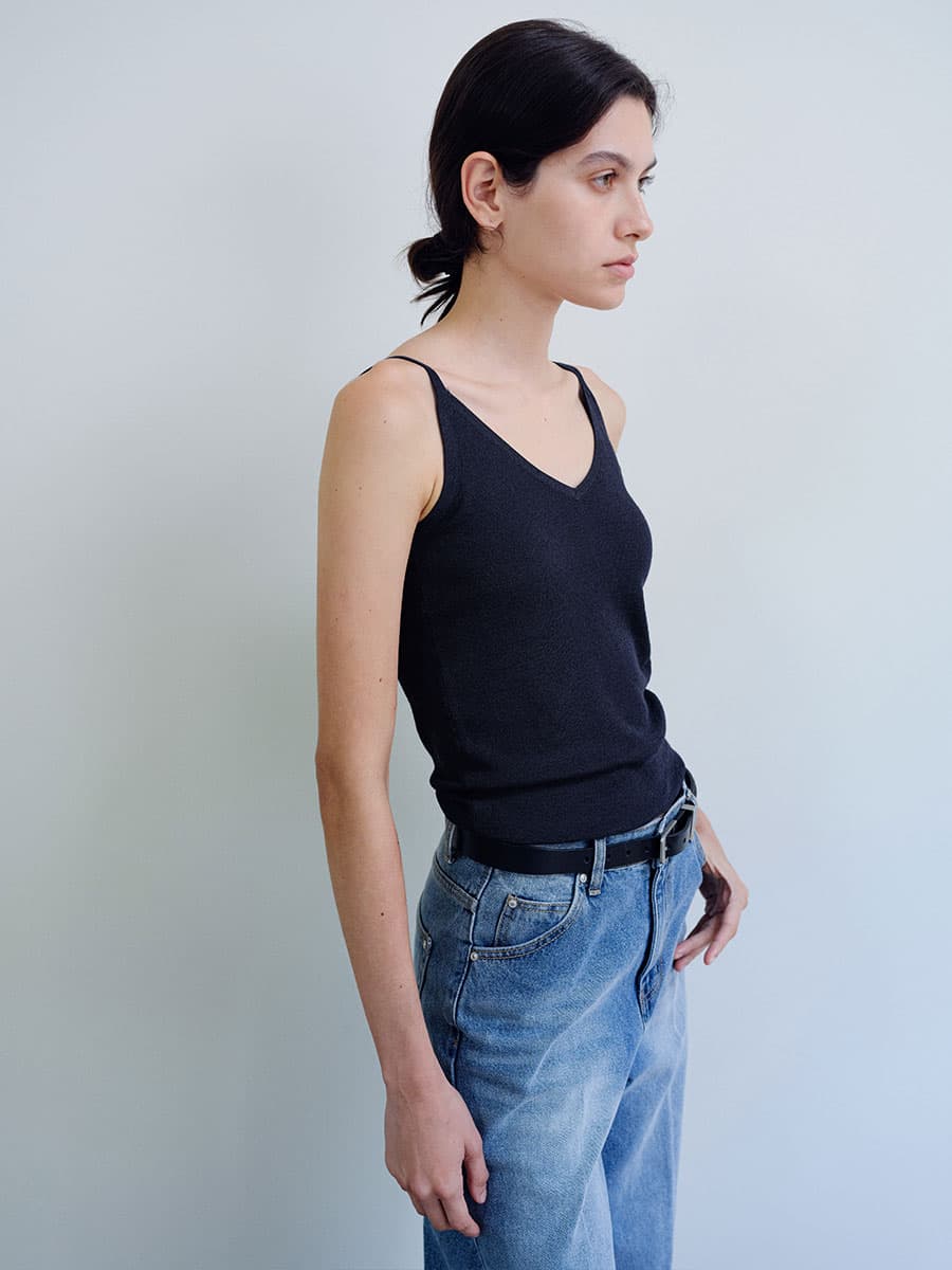 TIR RIB KNIT CARDIGAN & SLEEVELESS SET_DEEP NAVY — vue 11