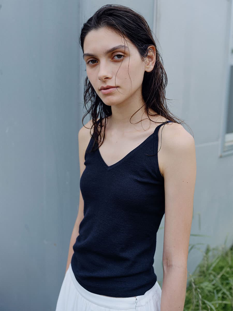 TIR RIB KNIT CARDIGAN & SLEEVELESS SET_DEEP NAVY — vue 3