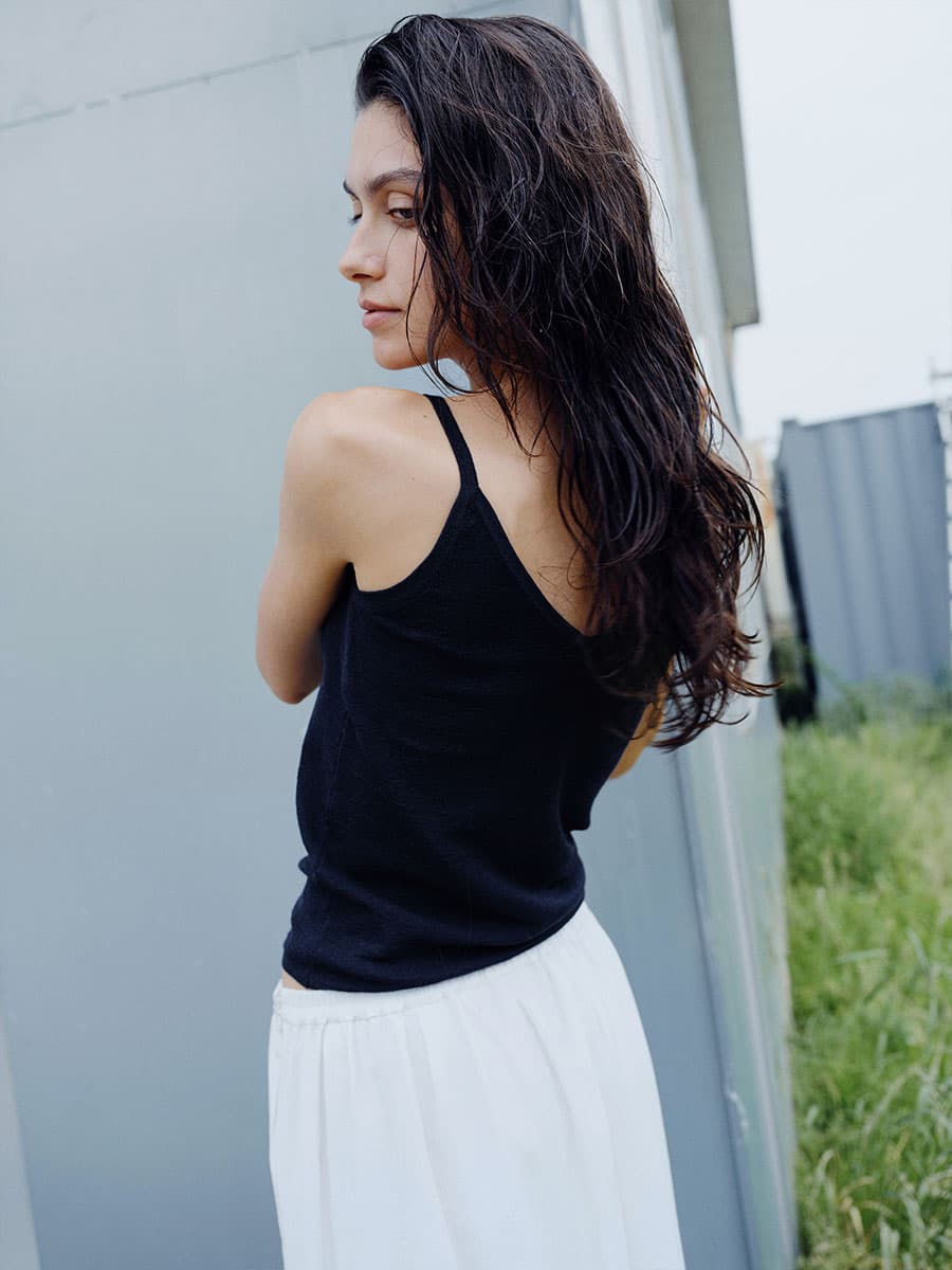TIR RIB KNIT CARDIGAN & SLEEVELESS SET_DEEP NAVY — vue 4