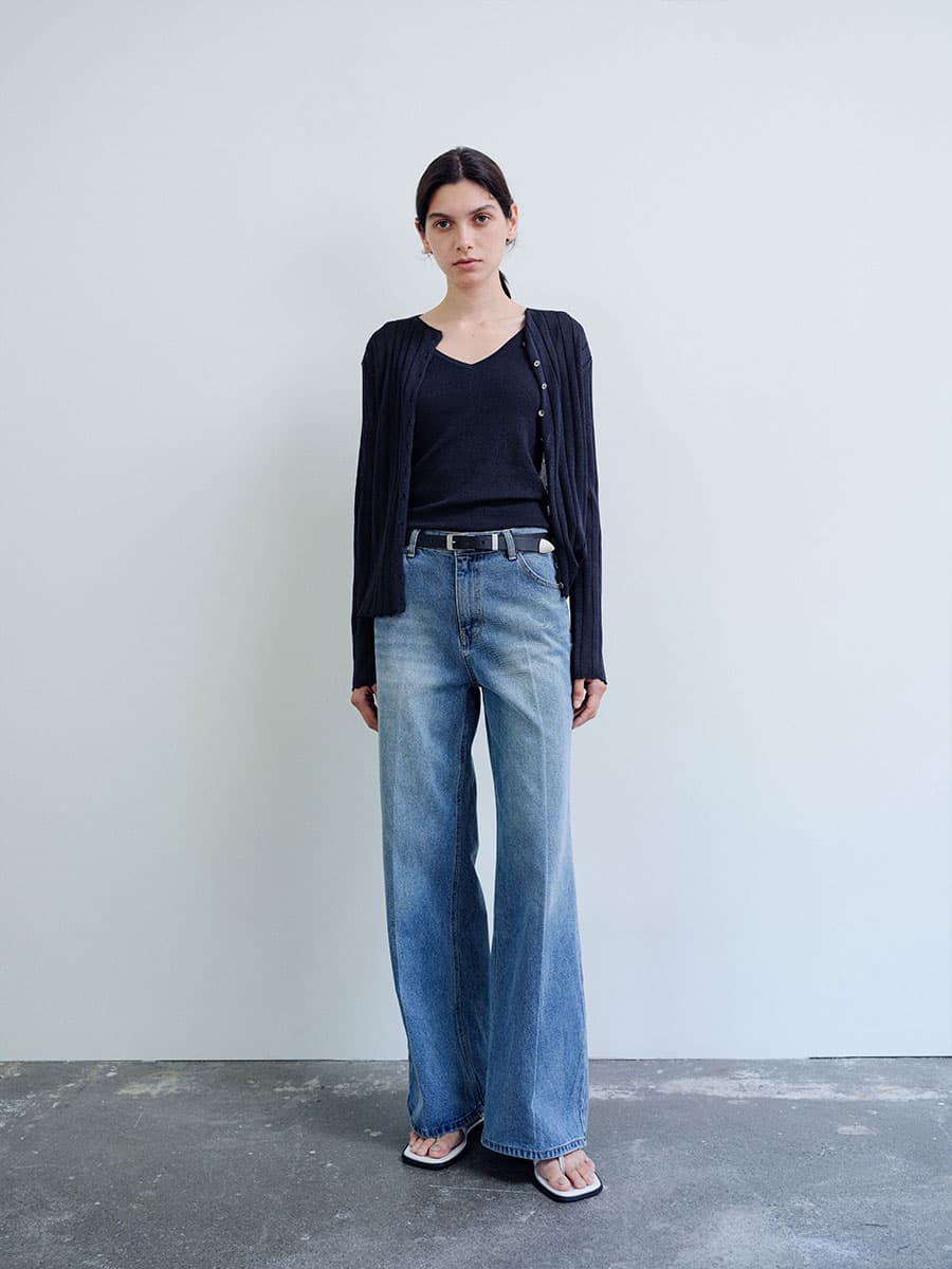 TIR RIB KNIT CARDIGAN & SLEEVELESS SET_DEEP NAVY — vue 5
