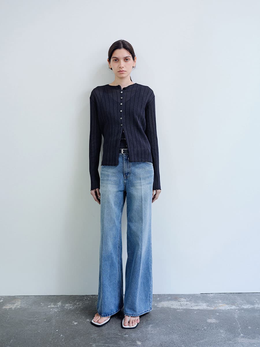 TIR RIB KNIT CARDIGAN & SLEEVELESS SET_DEEP NAVY — vue 6
