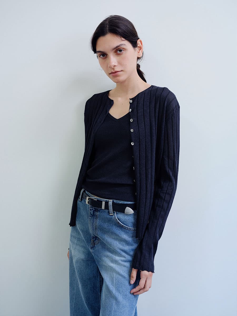 TIR RIB KNIT CARDIGAN & SLEEVELESS SET_DEEP NAVY — vue 8