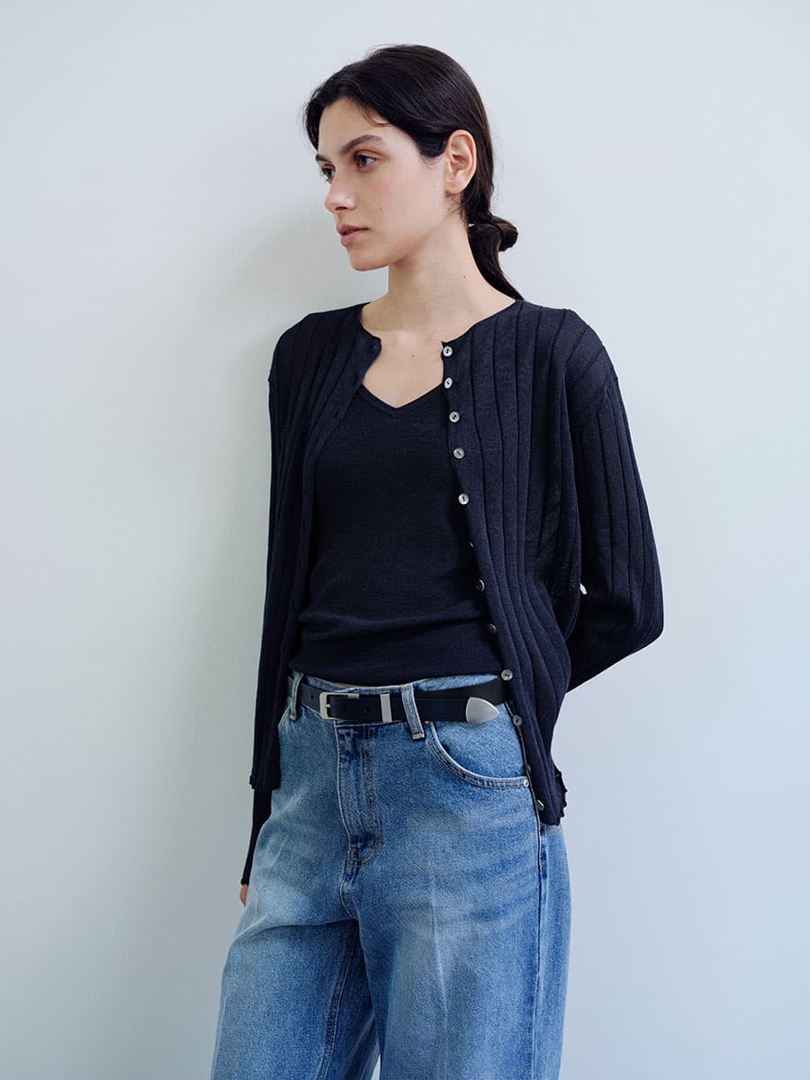 TIR RIB KNIT CARDIGAN & SLEEVELESS SET_DEEP NAVY — vue 9
