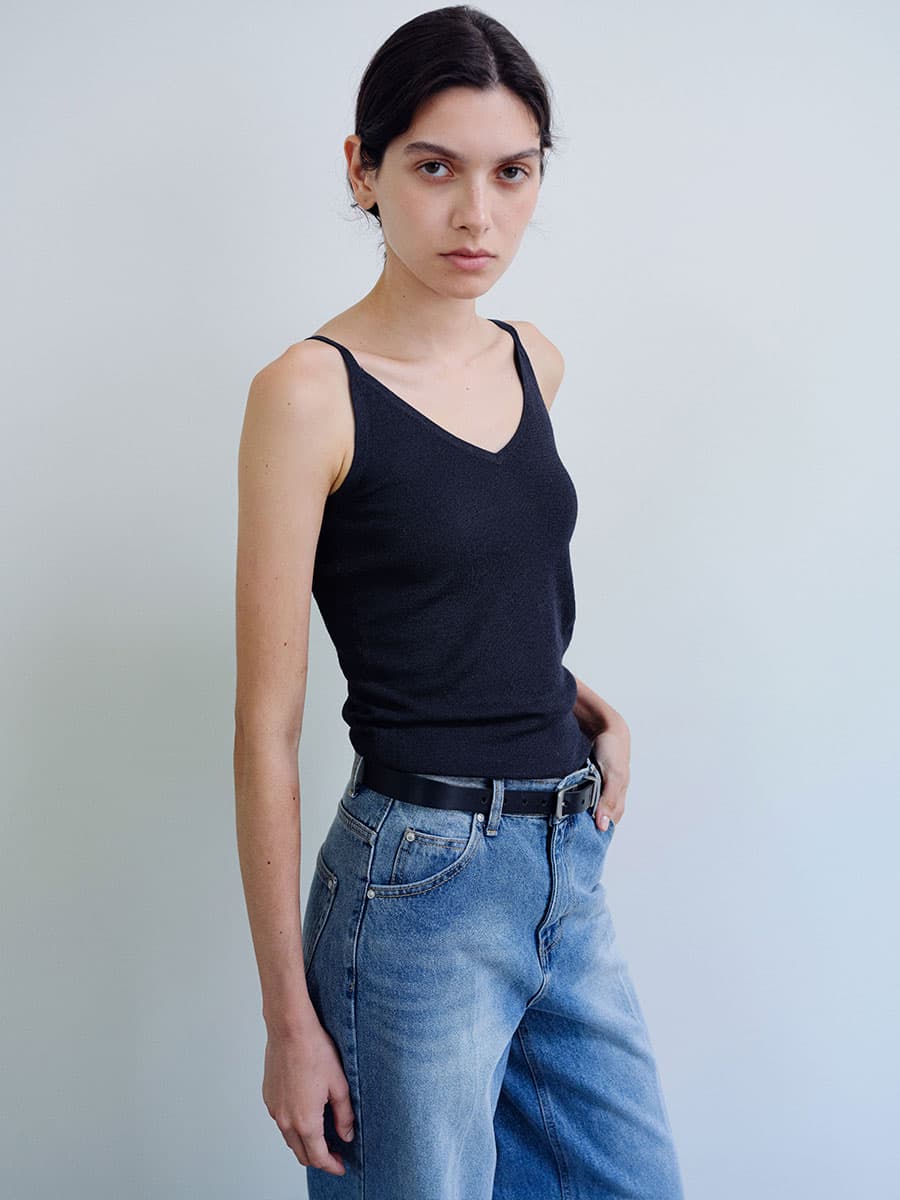 TIR RIB KNIT CARDIGAN & SLEEVELESS SET_DEEP NAVY — vue 10