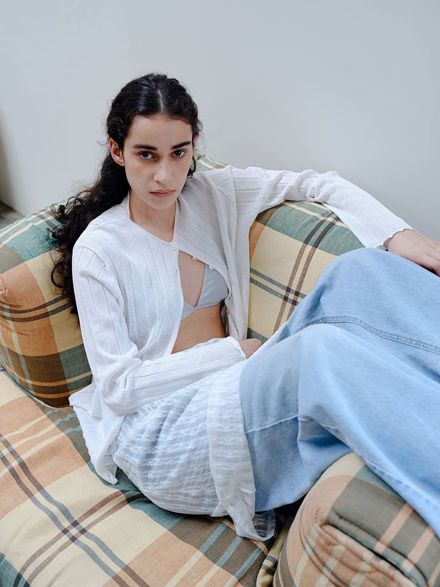TIR RIB KNIT CARDIGAN & SLEEVELESS SET_WHITE — vue 2