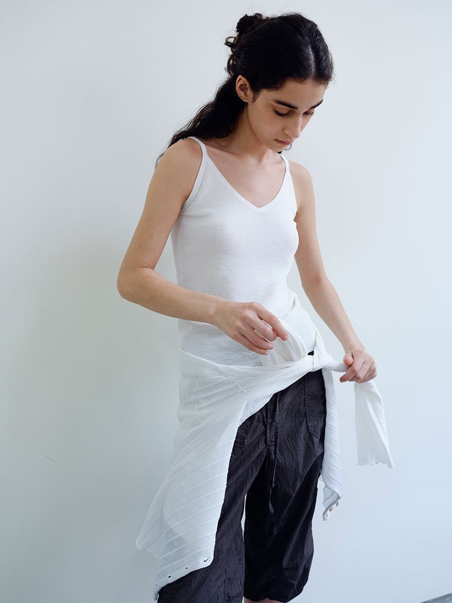 TIR RIB KNIT CARDIGAN & SLEEVELESS SET_WHITE — vue 11