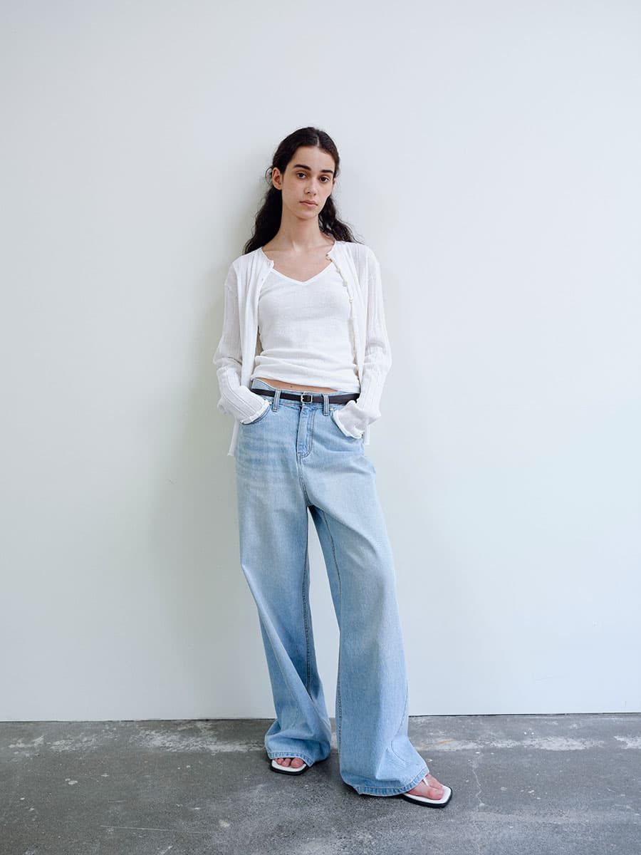 TIR RIB KNIT CARDIGAN & SLEEVELESS SET_WHITE — vue 4