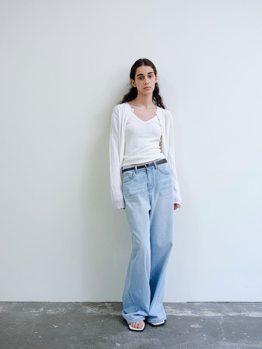 TIR RIB KNIT CARDIGAN & SLEEVELESS SET_WHITE — vue 5