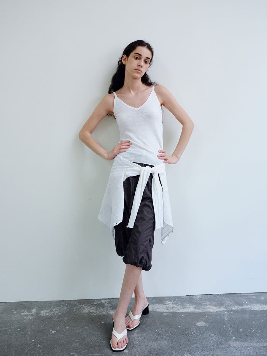 TIR RIB KNIT CARDIGAN & SLEEVELESS SET_WHITE — vue 8