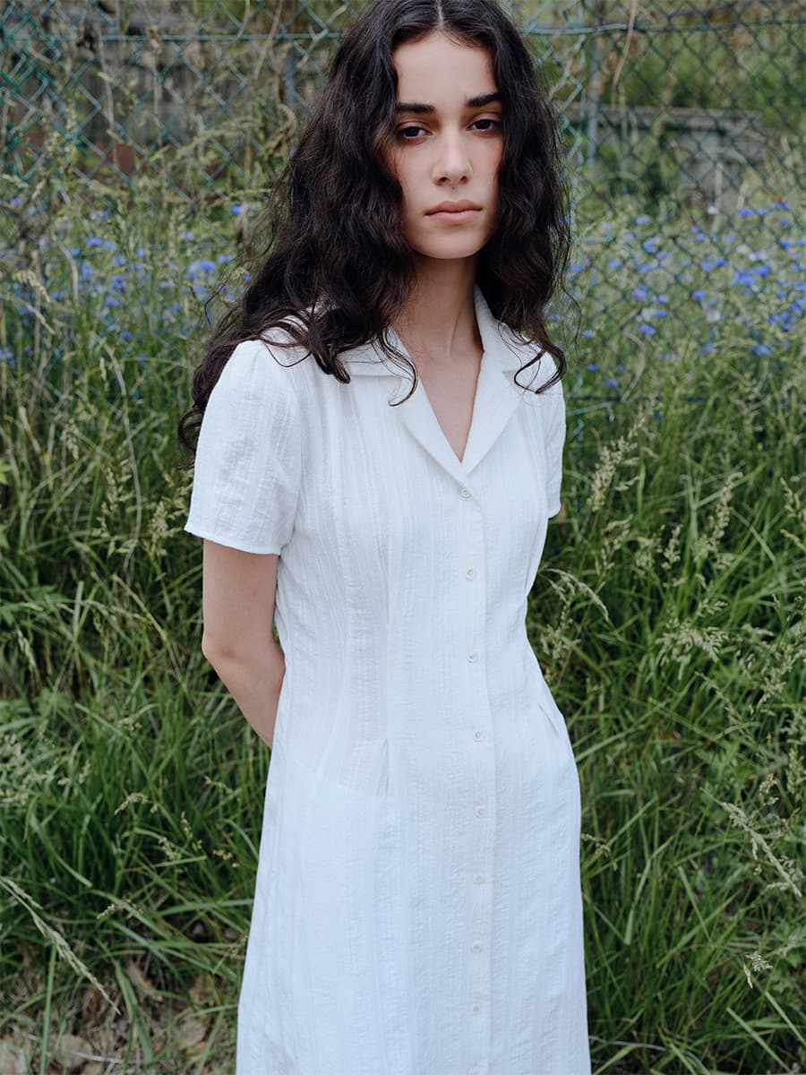 TIR OPEN COLLAR SHIRT DRESS_WHITE — vue 1