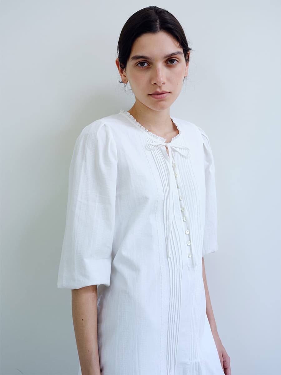 TIR PINTUCK LACE TIE DRESS_WHITE — vue 3