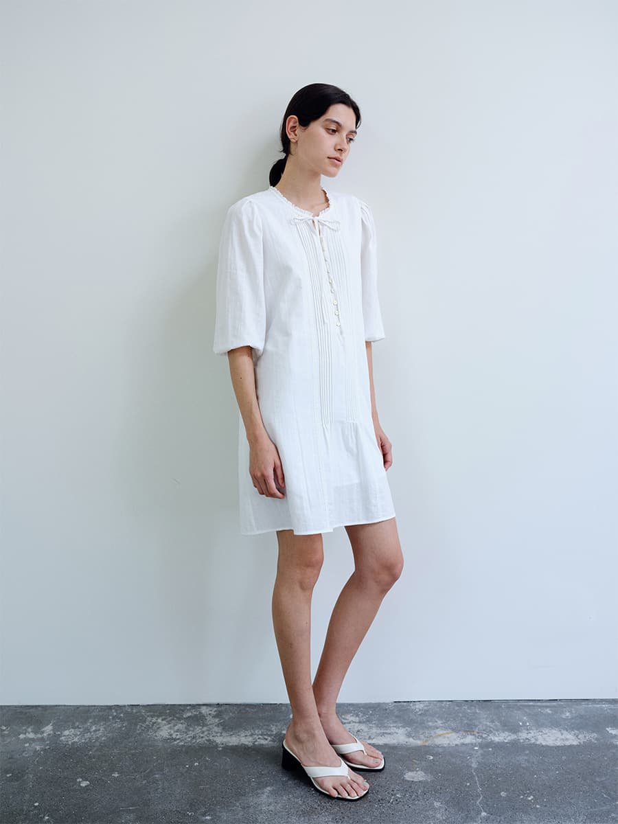 TIR PINTUCK LACE TIE DRESS_WHITE — vue 4