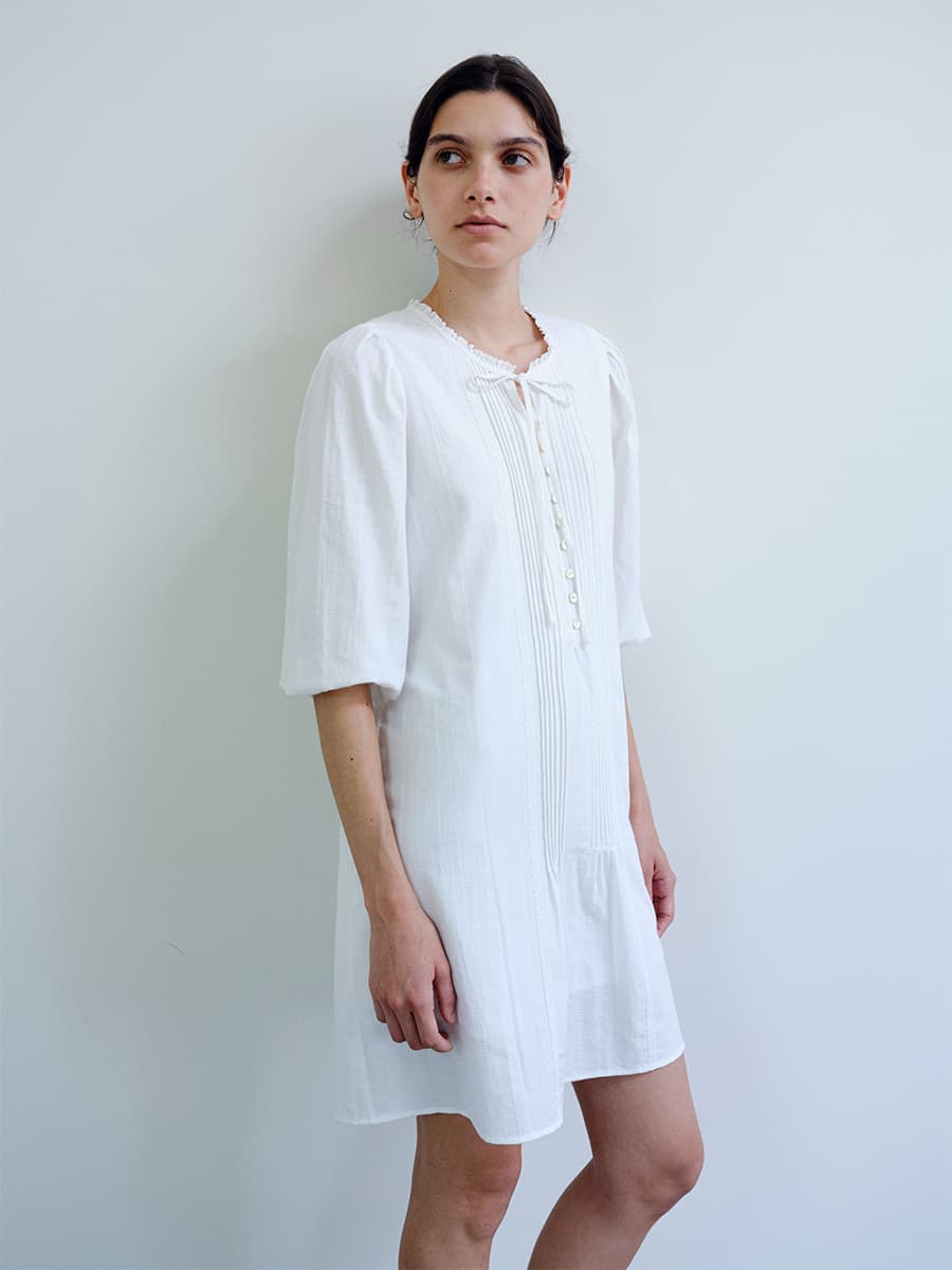 TIR PINTUCK LACE TIE DRESS_WHITE — vue 5