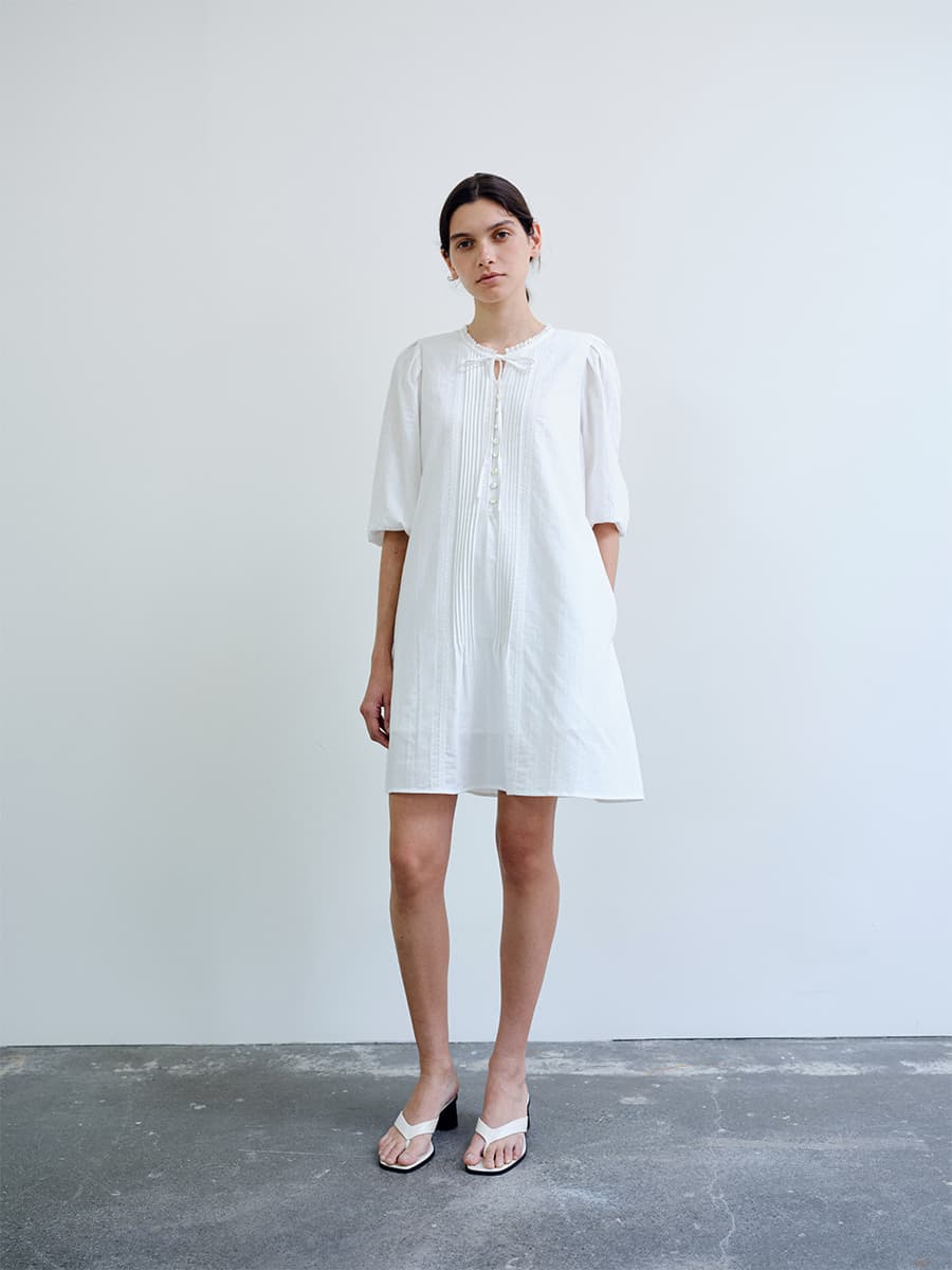 TIR PINTUCK LACE TIE DRESS_WHITE — vue 6