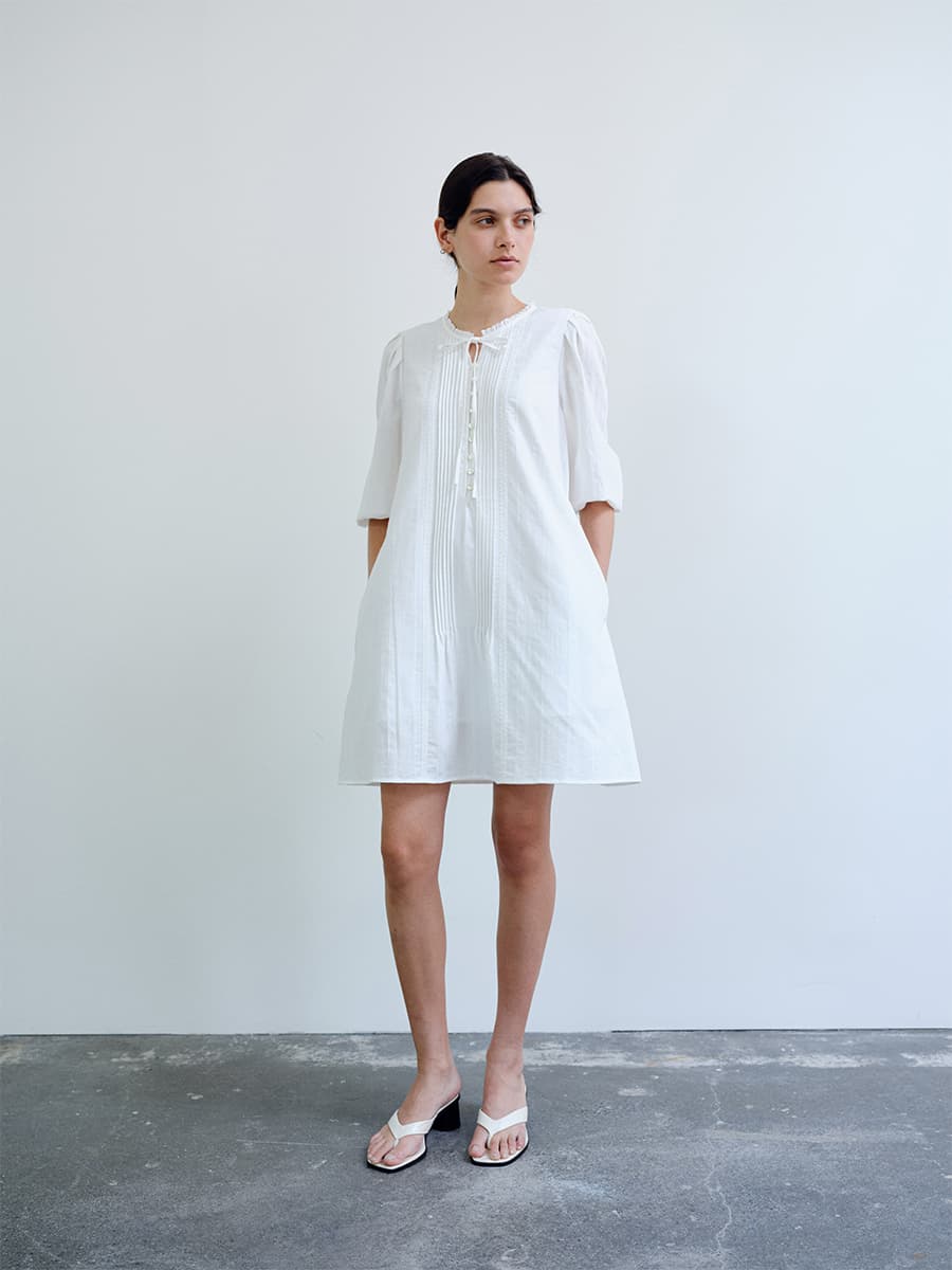 TIR PINTUCK LACE TIE DRESS_WHITE — vue 7