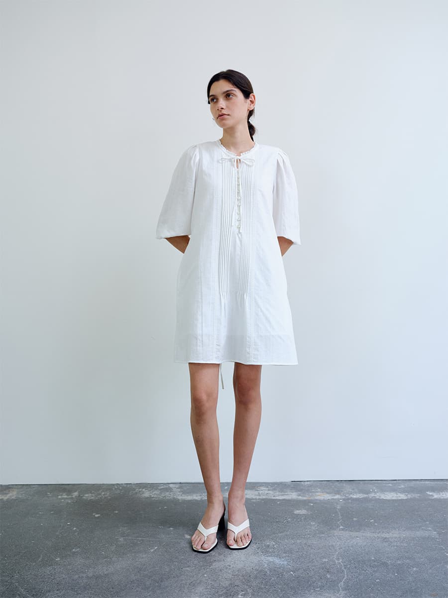 TIR PINTUCK LACE TIE DRESS_WHITE — vue 8