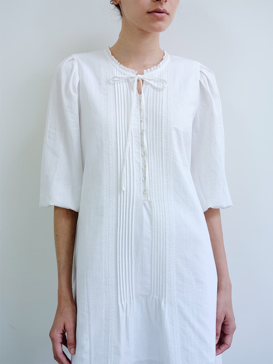 TIR PINTUCK LACE TIE DRESS_WHITE — vue 10