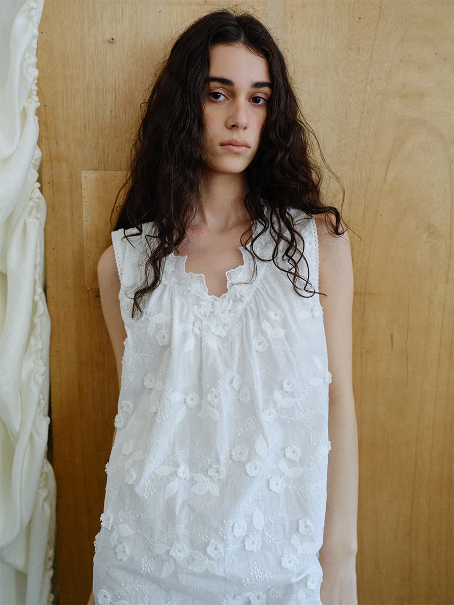 TIR EMBROIDERED COTTON MIDI DRESS_WHITE — vue 5