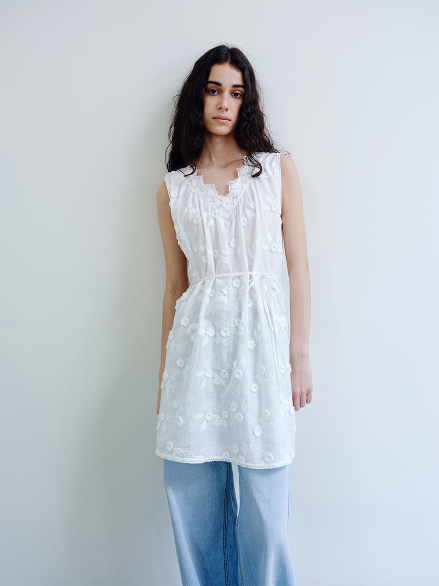 TIR EMBROIDERED COTTON MIDI DRESS_WHITE — vue 8