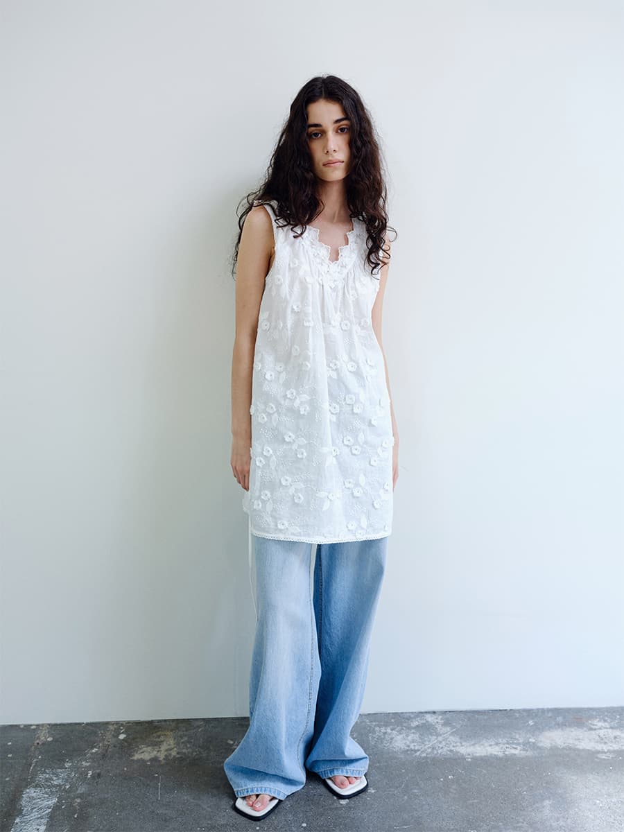 TIR EMBROIDERED COTTON MIDI DRESS_WHITE — vue 9