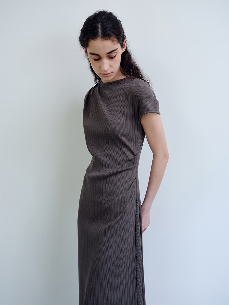 TIR ASYMMETRIC RIBBED COTTON DRESS_BROWN — vue 7
