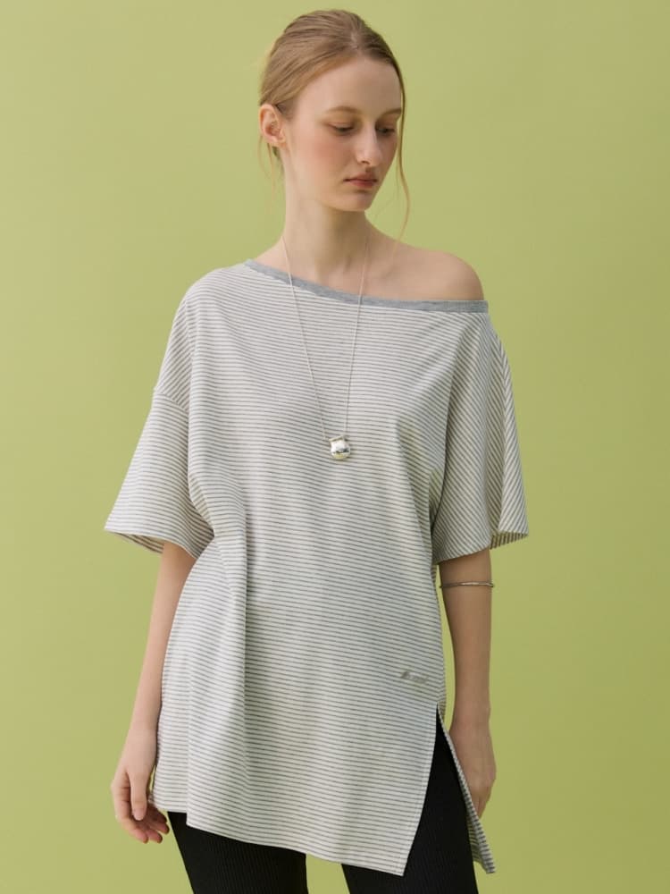 HAZE OFF-SHOULDER TEE - GRAY STRIPE — vue 1