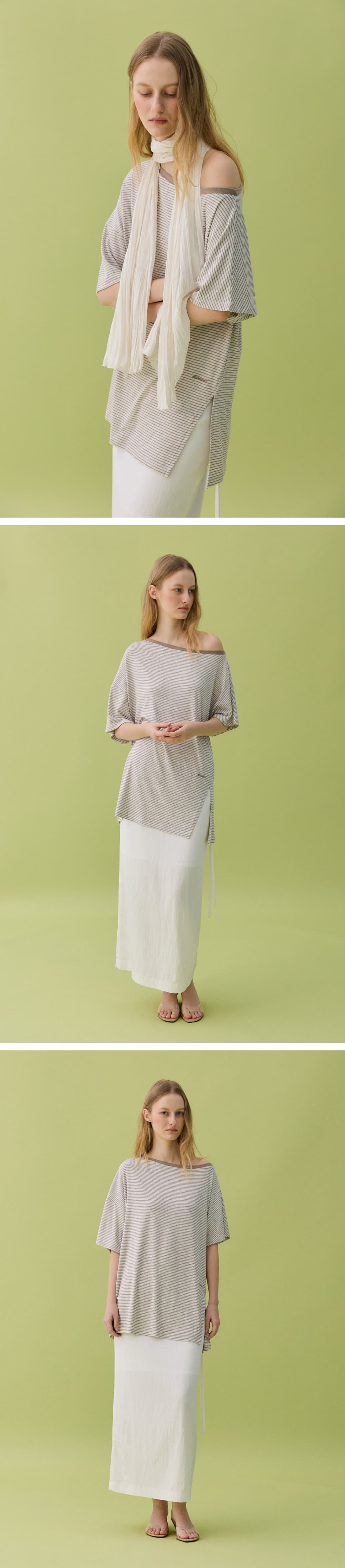 HAZE OFF-SHOULDER TEE - BROWN STRIPE — vue 2