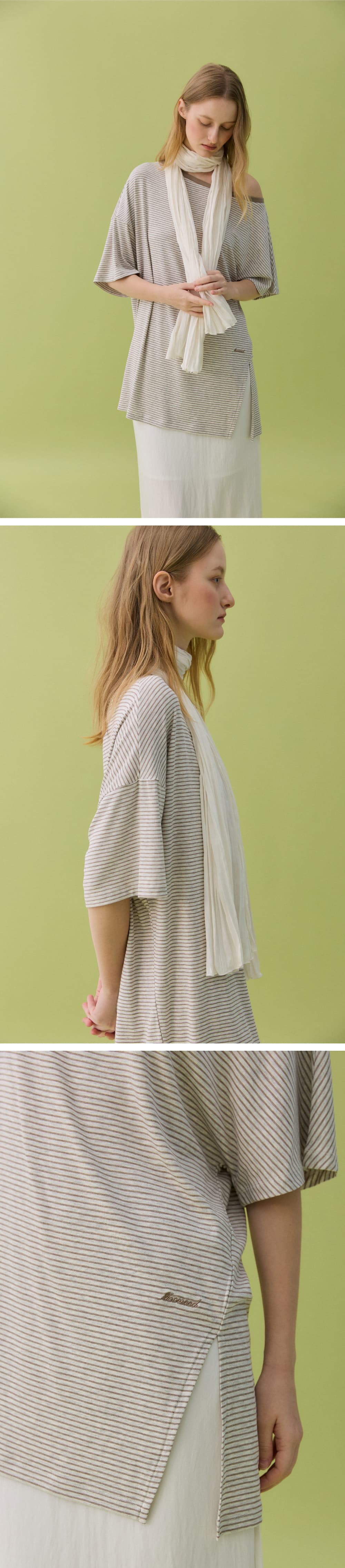 HAZE OFF-SHOULDER TEE - BROWN STRIPE — vue 4