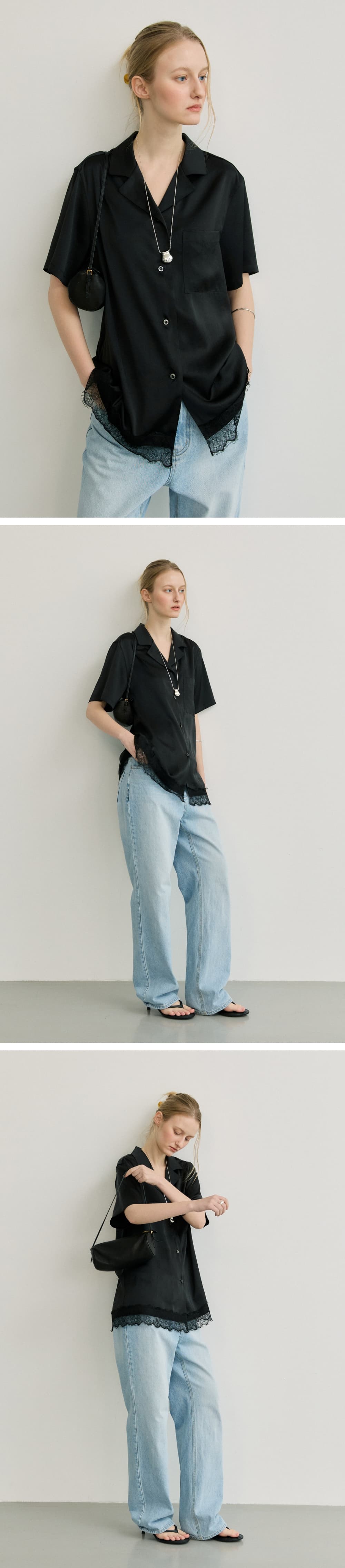 ETE SATIN HALF SHIRT - BLACK — vue 4