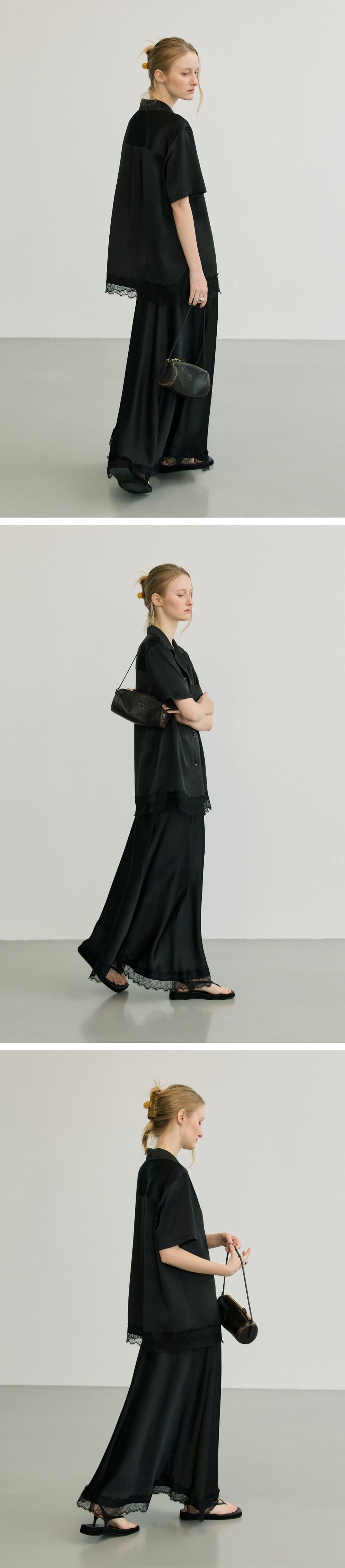 ETE SATIN HALF SHIRT - BLACK — vue 5