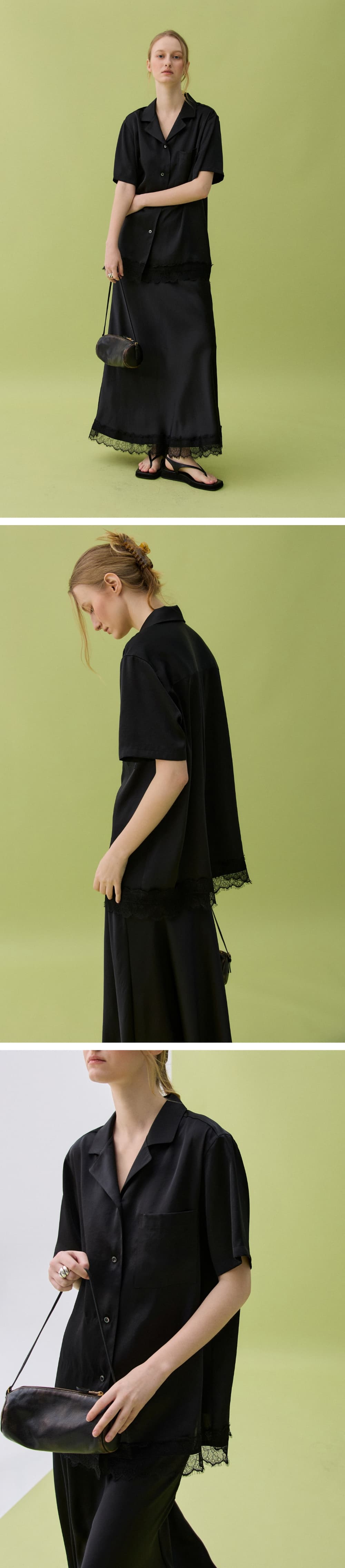 ETE SATIN HALF SHIRT - BLACK — vue 6
