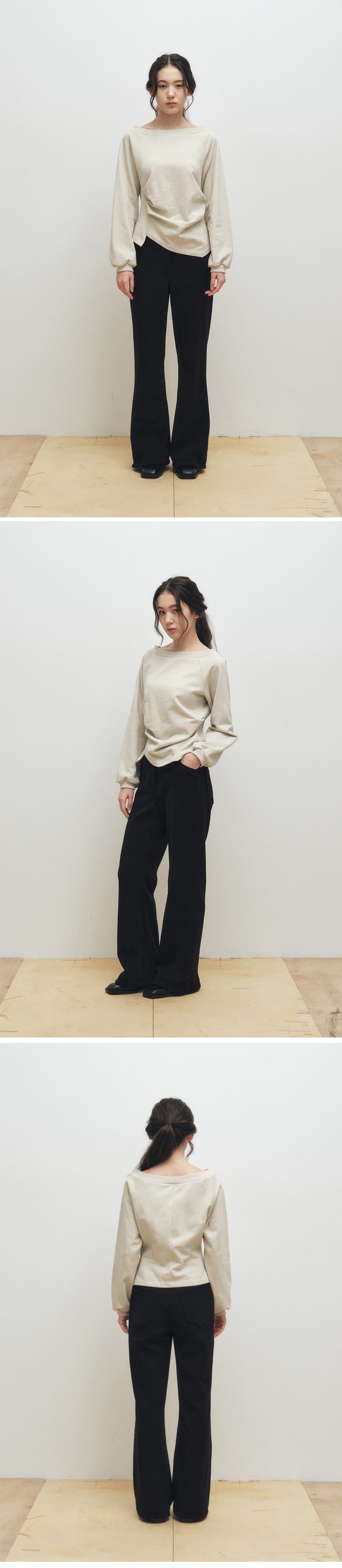 Wide Boat Neck Sweatshirt (Beige) — vue 3