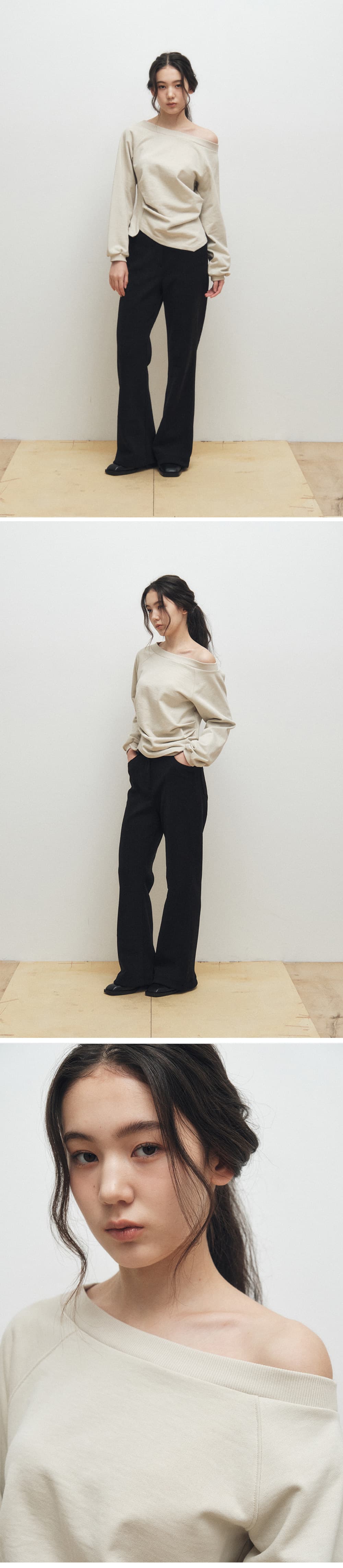 Wide Boat Neck Sweatshirt (Beige) — vue 5