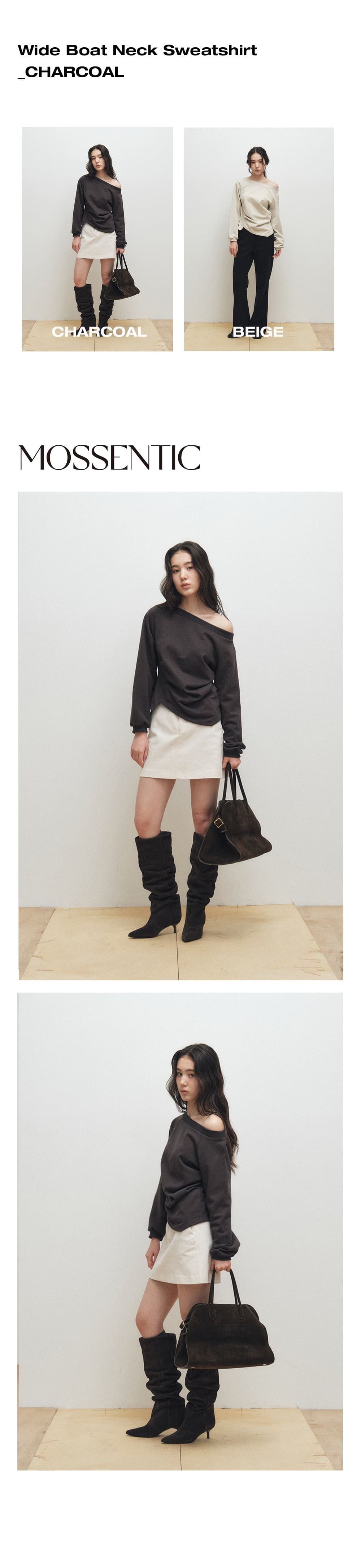 Wide Boat Neck Sweatshirt (Charcoal) — vue 2