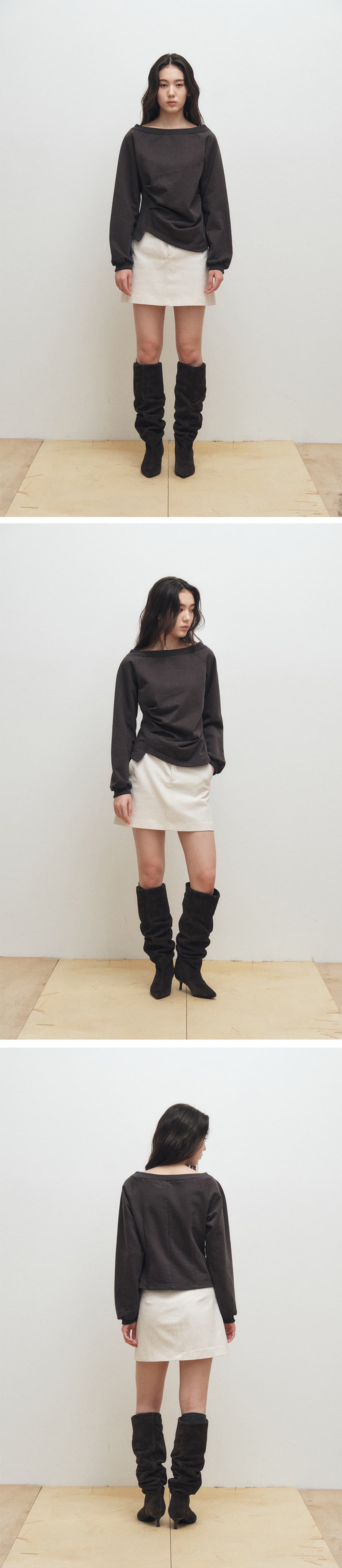 Wide Boat Neck Sweatshirt (Charcoal) — vue 3