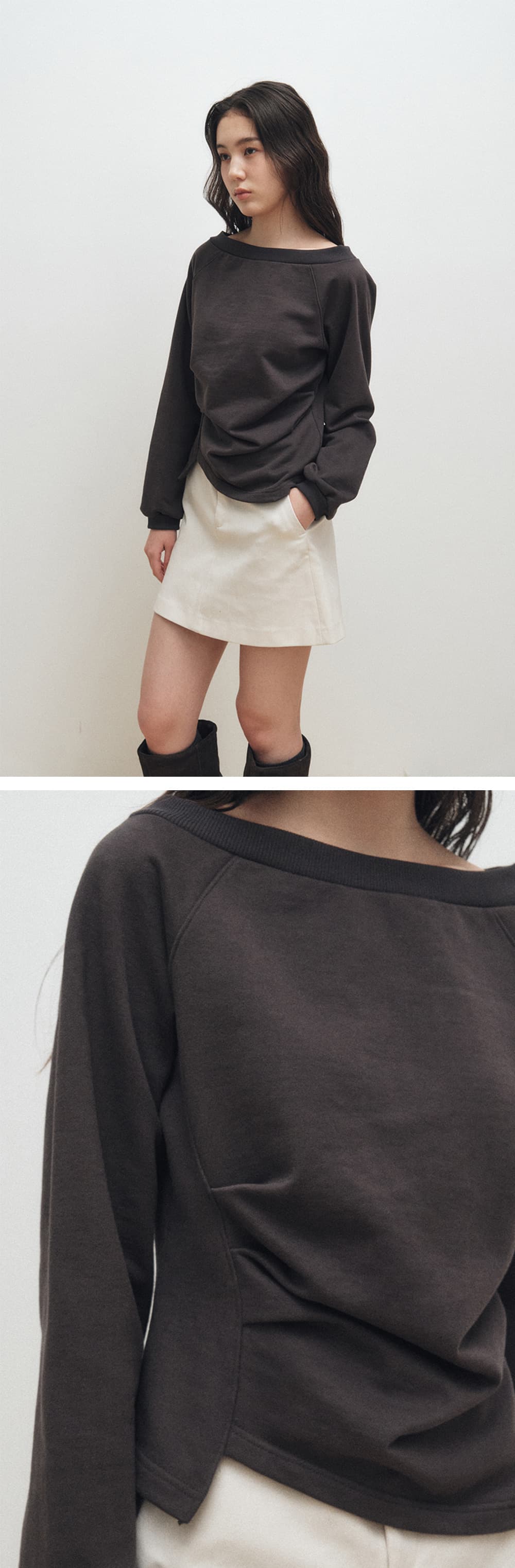 Wide Boat Neck Sweatshirt (Charcoal) — vue 4