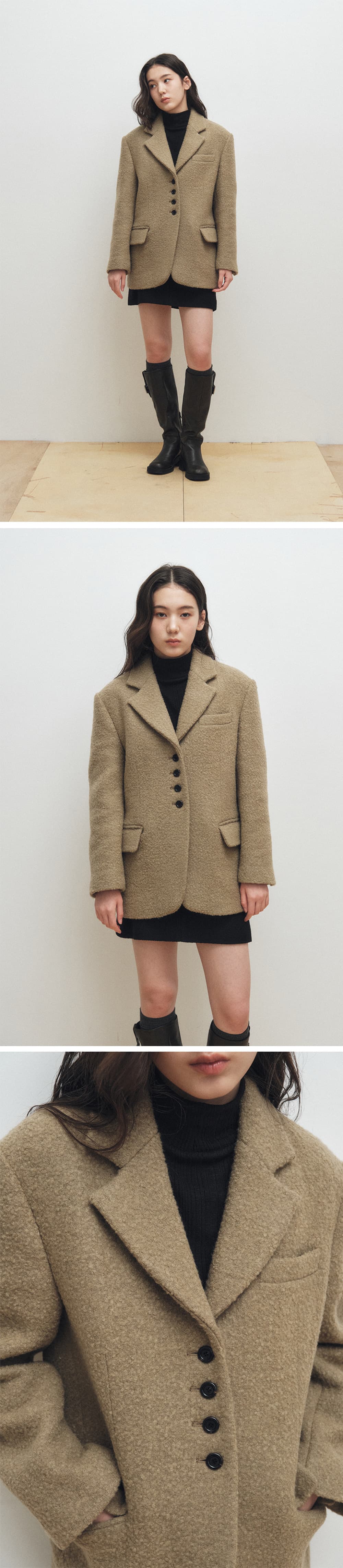 Oversized Wool Blazer Coat (Khaki Brown) — vue 5