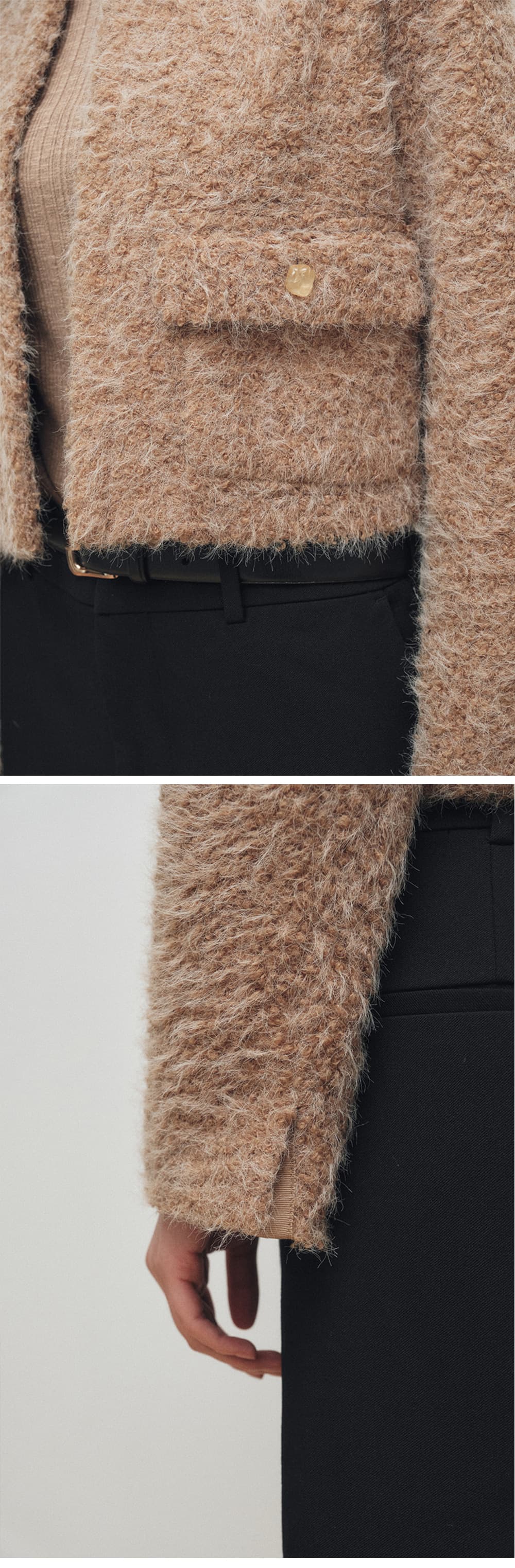 Soft Bouclé Cropped Cardigan (Brown) — vue 6
