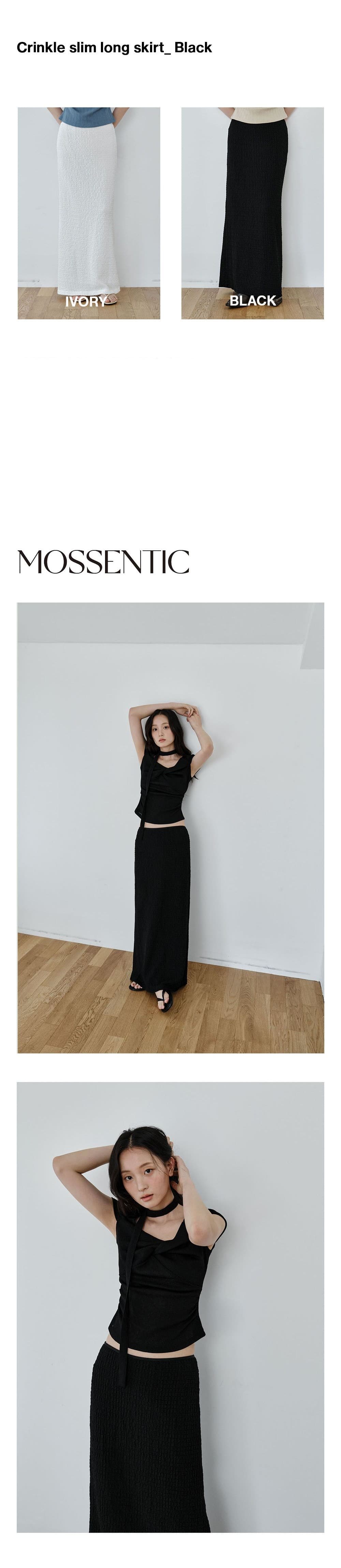 Crinkle Slim Long Skirt (Black) — vue 2