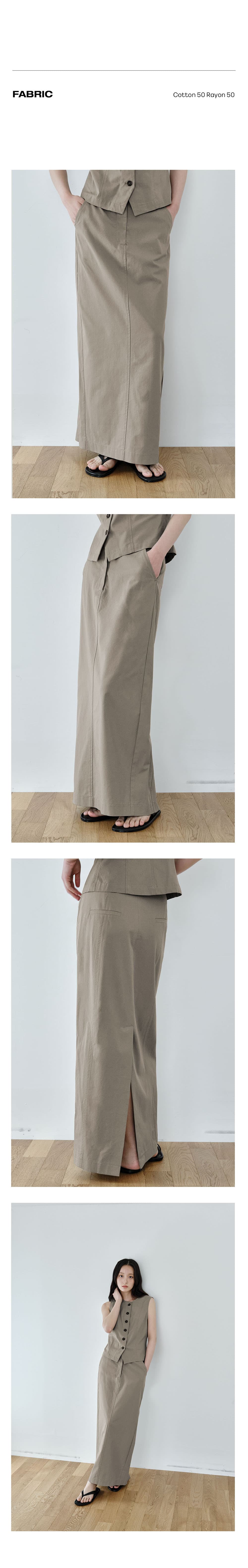 Essential Line Long Skirt (Khaki) — vue 4