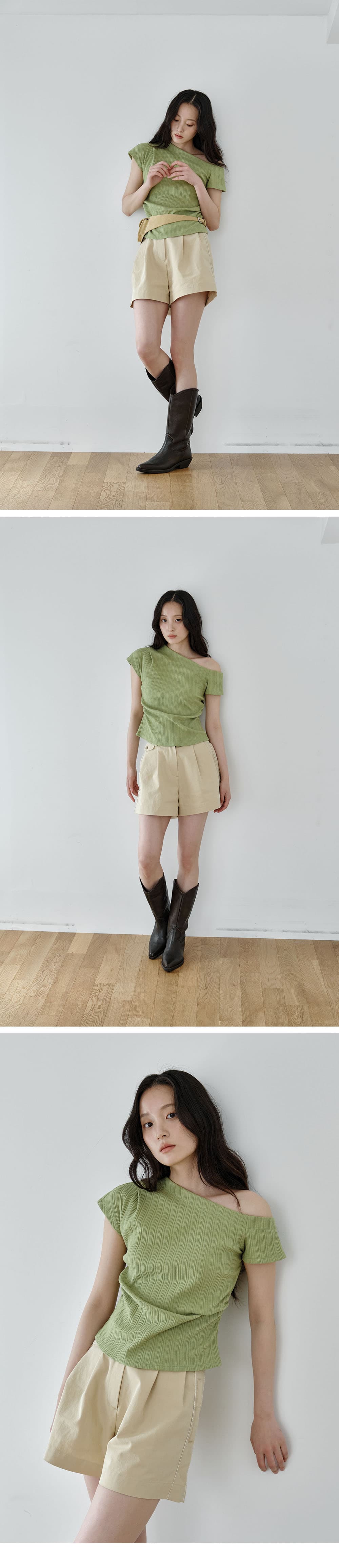 One-Shoulder Unbalance T-Shirt (Green) — vue 3
