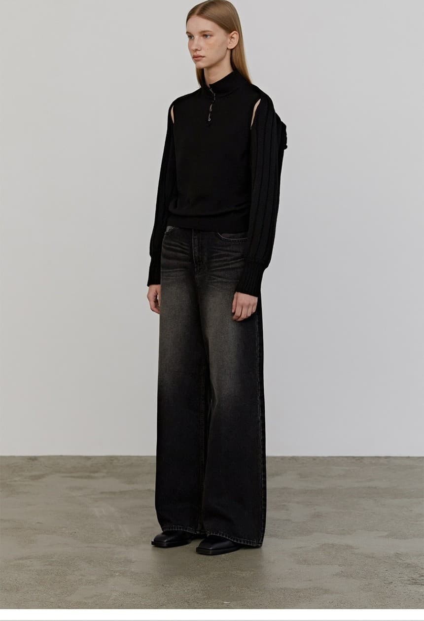 Button Sleeveless Bolero Set (Black) — vue 5