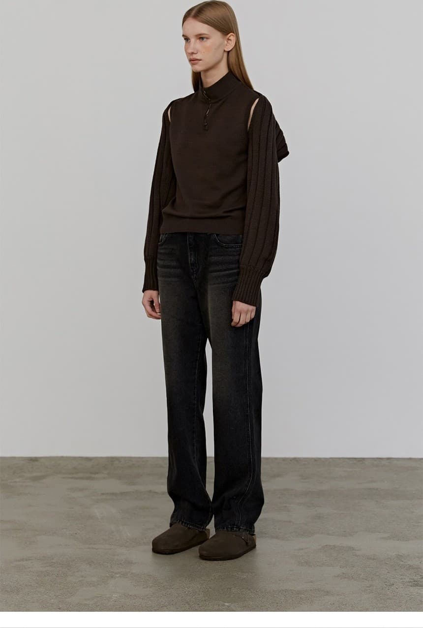 Button Sleeveless Bolero Set (Brown) — vue 6