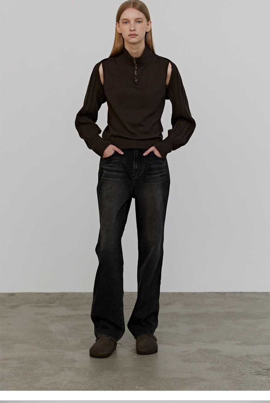 Button Sleeveless Bolero Set (Brown) — vue 9